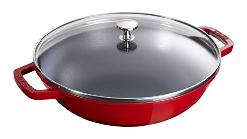 STAUB Wok aus Gusseisen, Innen emailliert, 30 cm, inkl. Glasdeckel, für alle Herdarten inkl. Induktion, Kirschrot im Sale