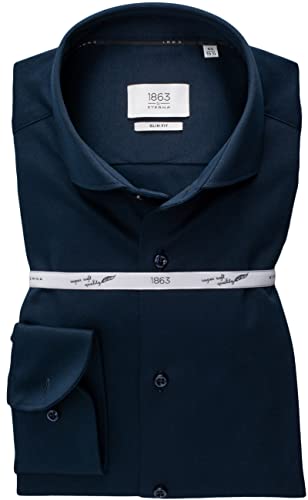 ETERNA Slim Fit 1863 Hemd Langarm Haifischkragen Jersey Nachtblau im Sale