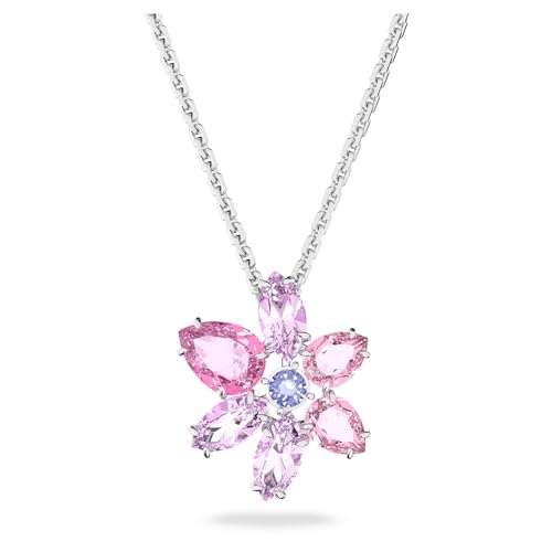 Swarovski Gema Anhänger, Weiße und Rhodinierte Damenhalskette mit Zartem Blumenmotiv Strahlenden SwarovskI Kristallen im Sale