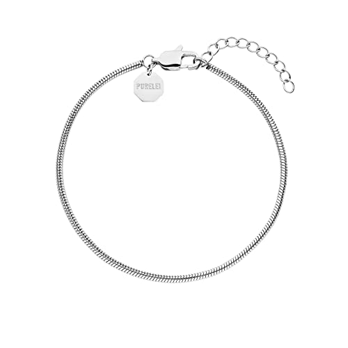 Purelei Sleekness Armband (Silber), Wasserfeste Basic Armband aus Edelstahl für Herren und Frauen, 18-22 cm Länge verstellbar, Geschenk für Männer (1,9 mm, Silber) im Sale