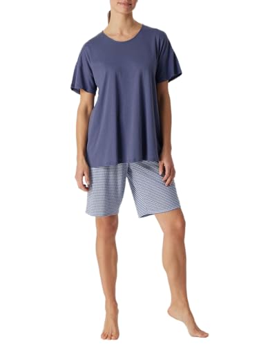 Schiesser Damen Schlafanzug Kurz Pyjamaset, Blau Gepunktet, 52