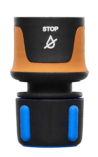 Fiskars Schlauchanschluss, Universalgröße, Ø 13-15 mm (1/2 - 5/8), SoftGrip-Kontaktpunkte, 30 g, Schwarz/Orange/Blau, STOP, 1027079 im Sale