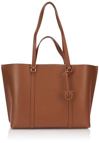 Pinko Damen Carrie Shopper Big Pottaled Leder Tasche, L17q_Braun-Löwe-Antique Gold im Sale