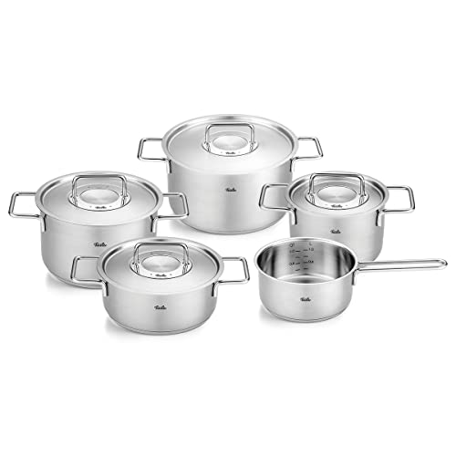 Fissler Pure Collection / Edelstahl-Kochtopfset, 5-teilig, Töpfe mit Metall-Deckel (3 Kochtöpfe,1 Bratentopf 1 Stielkasserolle) - Induktion