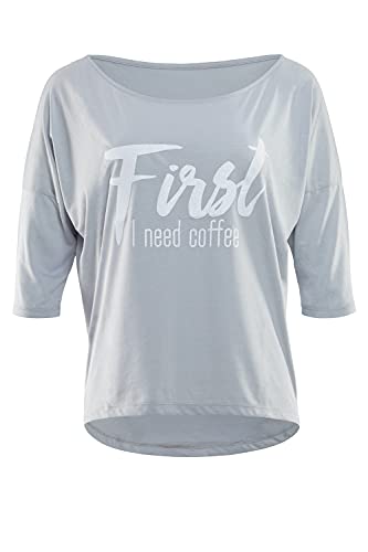 WINSHAPE Damen Ultra Leichtes Modal-3/4-arm Mcs001 Mit Weißem „first Need Coffee” Glitzer-aufdruck T-Shirt, Cool-grey-weiss, EU im Sale