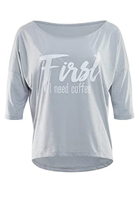 Thumbnail for WINSHAPE Damen Ultra Leichtes Modal-3/4-arm Mcs001 Mit Weißem „first Need Coffee” Glitzer-aufdruck T-Shirt, Cool-grey-weiss, EU im Sale