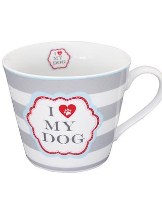 Krasilnikoff - Happy Cup - Henkelbecher - Kaffeetasse - Tasse I Love My Dog Höhe 9 cm Ø 10 cm