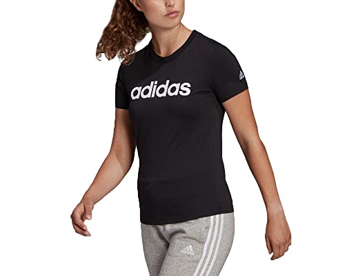 adidas Damen Essentials Slim Langarm T-Shirt, Black/White, im Sale