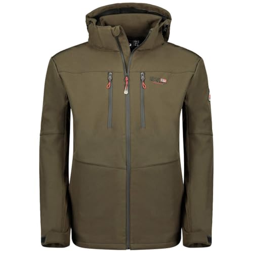 Geographical Norway Timmex Men - Softshelljacke Herren Wasserdicht atmungsaktiv Kapuze - Outdoor Mantel Tactical Widerstandsfähig Windbreaker Jacke - Wandern Ski Winter Frühling (Khaki L) im Sale