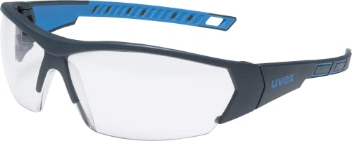 Uvex Schutzbrille i-works - kratzfest und beschlagfrei - leichte und sportliche Sicherheitsbrille, Arbeitsschutzbrille mit UV-Schutz - anthrazit-blau/transparent im Sale