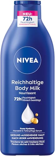 NIVEA Reichhaltige Body Milk, intensiv pflegende Körpercreme mit purem Hyaluron, Mandelöl und Tiefenpflege Serum, Lotion für trockene Haut (400 ml) im Sale