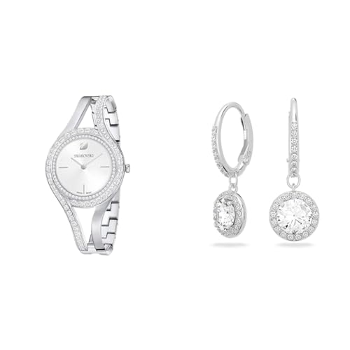 Swarovski Eternal Uhr, Metallarmband, Silberfarben, Edelstahl & Angelic Drop-Ohrhänger, Rundschliff, Weiß, Rhodiniert im Sale