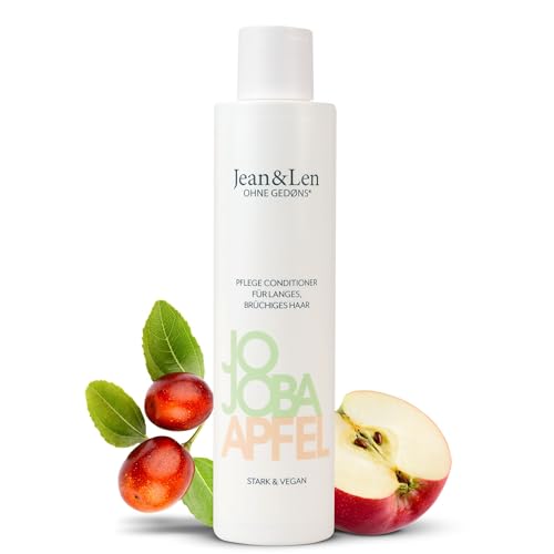 Jean & Len Conditioner Pflege Jojoba & Apfel, pflegt lange und brüchige Haarspitzen, entwirrt Knoten und sorgt für bessere Kämmbarkeit, Spülung mit Apfel Duft, ohne Parabene & Silikone, vegan, 300 ml im Sale