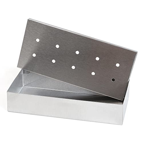 Wenco Premium Räucherbox, 20 x 9,5 x 4 cm, Edelstahl, Hitzebeständig, Smokebox für Gasgrill und Holzkohlegrill, Silber