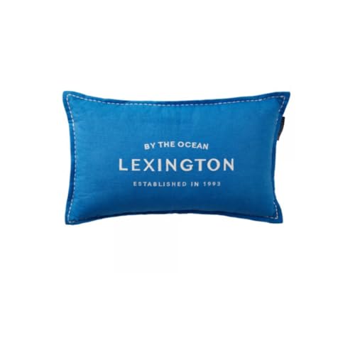 LEXINGTON Logo Embroidered Linen/Cotton 50x30 Pillow, Blue/White, 30x50cm