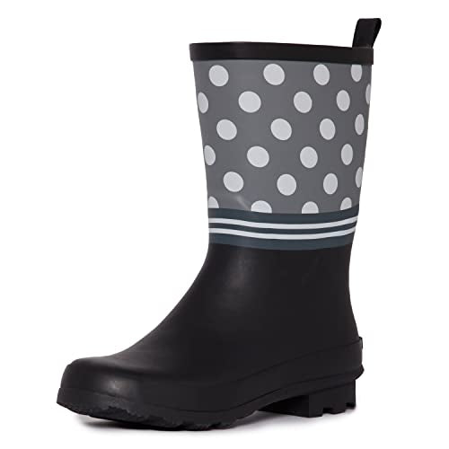 Laura Ashley Damen-Regenstiefel mit hohem Schnitt, mittelwadenf rmig, gepunktet, Gummi, schwarz, EU im Sale