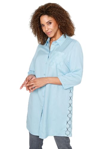 MIAMODA Damen große Größen Übergrößen Plus Size Long-Bluse, Hemdkragen, Spitzen-Einsätze himmelblau 52 202340700-52 im Sale