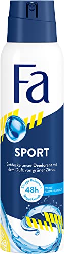 Fa Deospray Sport (150 ml), Deo mit dem belebenden Duft von grünem Zitrus, Deo ohne Aluminium für bis zu 48 h Deo-Schutz, hinterlässt keine Deo-Rückstände auf der Kleidung im Sale