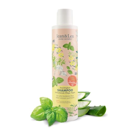 Jean & Len Feuchtigkeit Shampoo Aloe Vera & Basilikum, für sehr trockenes Haar, nährt intensiv und belebt, frischer Duft Shampoo ohne Silikone & Parabene, vegan, 300 ml