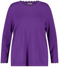 Thumbnail for Samoon Damen Basic Pullover mit Wellenkanten Langarm unifarben Magic Purple 50 im Sale