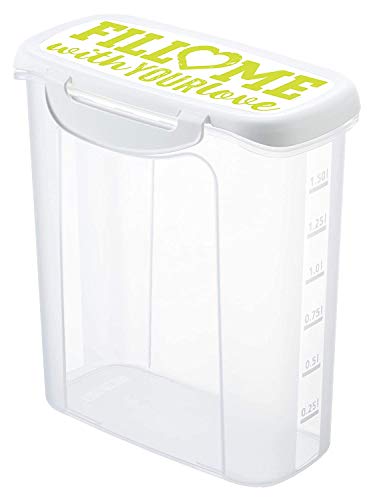 Rotho Clic & Lock Vorratsdose 1.5l mit Deckel und Schüttvorrichtung, Kunststoff (PP) BPA-frei, transparent/bunt, 1.5l (16.9 x 9.8 x 20.2 cm) im Sale