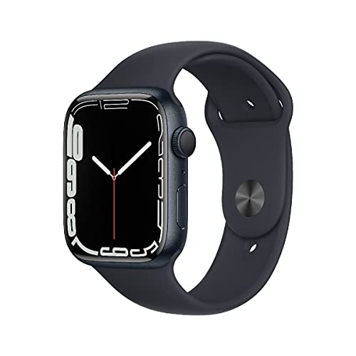 Apple Watch Series 7 (GPS, 45mm) Smartwatch - Aluminiumgehäuse Mitternacht, Sportarmband Mitternacht - Regular. Fitnesstracker, Blutsauerstoff und EKGApps, Always-On Retina Display, Wasserschutz