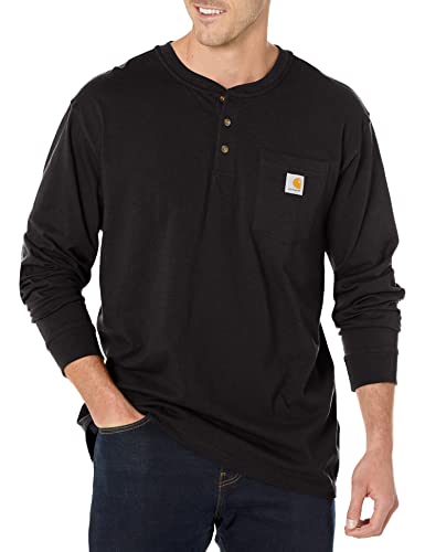 Carhartt Herren Loose Fit, schweres, langärmliges Pocket Henley-T-Shirt, Schwarz, im Sale