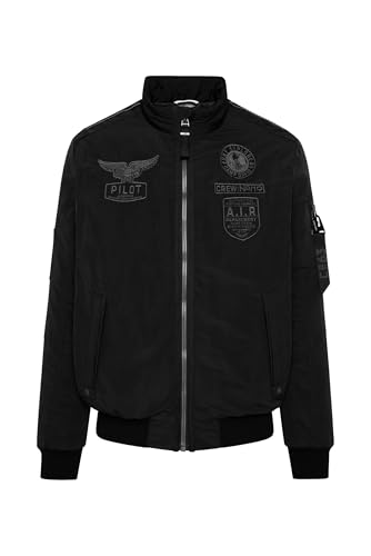 Camp David Herren Wattierter Fliegerblouson mit Patches Black im Sale