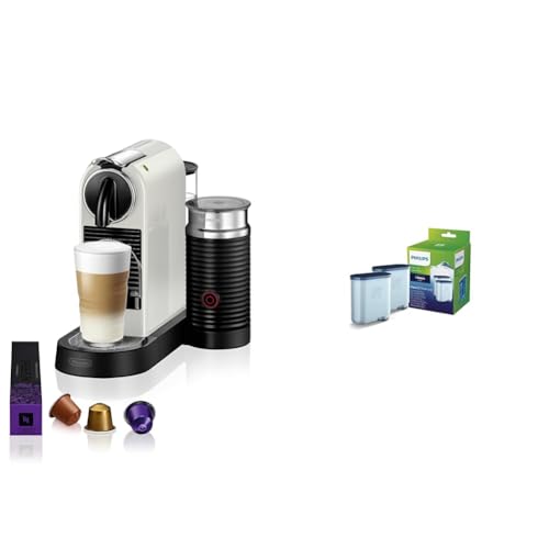 NESPRESSO De'Longhi Citiz EN267.WAE Kaffeekapselmaschine mit Milchaufschäumer & Philips AquaClean Kalk- und Wasserfilter für Espressomaschine, Kein Entkalken bis 5000 Tassen, Doppelpack