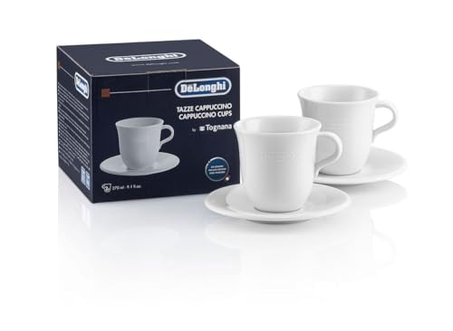 De'Longhi Cappuccinottassen Set DLSC309 – 2 handgemachte Keramik Tassen mit Untertassen, mikrowellen- & spülmaschinengeeignet, 270 ml, Weiß im Sale