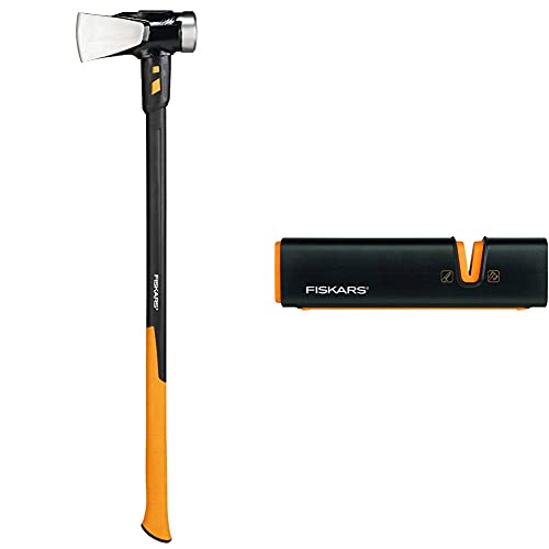 Fiskars Spaltaxt IsoCore  zum Spalten von Stammstücken oder zum Eintreiben 92 cm, 3,6 kg & Axt- und Messerschärfer, Keramik- Schleifkopf/Gehäuse aus glasfaserverstärktem Kunststoff, Schwarz/Orange im Sale