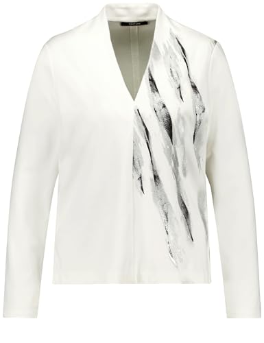 Taifun Damen V-Shirt mit platziertem Print Langarm Frontprint Offwhite Gemustert 44 im Sale