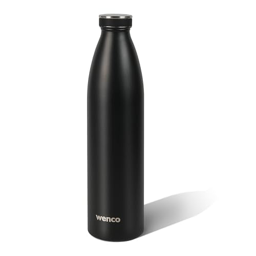 Edelstahl Trinkflasche wenco schwarz - 1000ml - Perfekt für Kinder, BPA-Frei, Auslaufsicher, Kohlensäure geeignet - Kleine Thermosflasche für Sprudel, Sport, Schule, Fitness