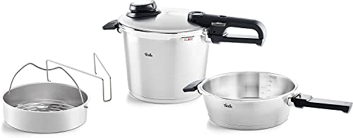 Fissler Vitavit Premium / Schnellkochtopf-Set, 4-teilig (6l - Ø 22 cm & Schnellbratpfanne 2,5l - Ø 22 cm) inkl. Metall-Deckel, Einsatz - Induktion, Silber im Sale