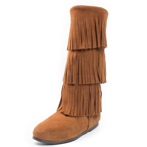 Minnetonka Damen 3-Layer Fringe Boot Mokassin Stiefel, Braun (Brown 2) im Sale