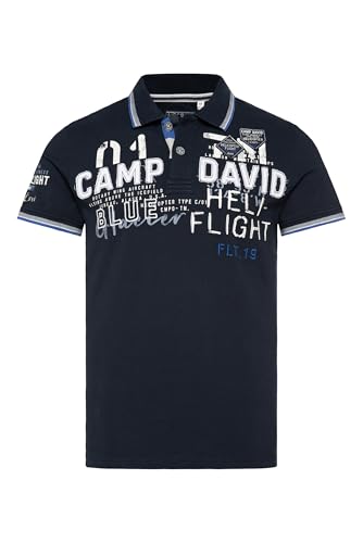 Camp David Herren Pikee-Polo mit Label-Applikationen Blue Navy im Sale