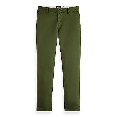 Scotch & Soda Herren Essentials Stuart-Slim-Fit Organic Cotton Stretch Chino Hose, Field Green, 38/34 im Sale