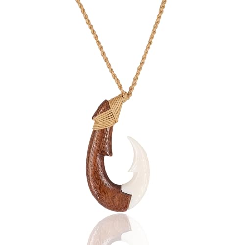 Nobel Surferkette Hei Matau Horn Holz Drachenfisch Haken Rockabilly Hawaii-Kette