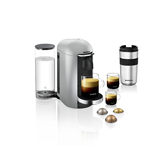 Nespresso Krups XN900E Vertuo Plus Deluxe Kaffeekapselmaschine | 5 verschiedene | kleine Kapsel für Espresso | 1,7 l Wassertankkapazität | Silber im Sale