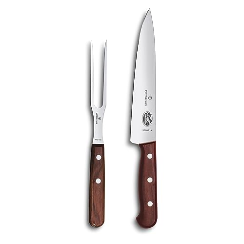 Victorinox, Wood, Profi Tranchier-Set, 2-teilig, Tranchiermesser und Gabel, Rostfreier Stahl, Edler Holzgriff, braun im Sale