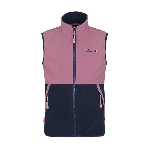 Trollkids kuschelige Kinder Fleeceweste mit Zip-In-System Regenjacken KJERAG, Mauve/Marine, im Sale