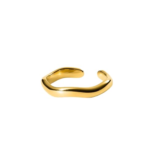 Purelei Nakuna Ring (Gold,Silber,Rose) Damen Ring Silber 18K vergoldet, Wasserfester Ring mit geschwungenem Design, größenverstellbar, Geschenk für Damen (M/L, Gold) im Sale