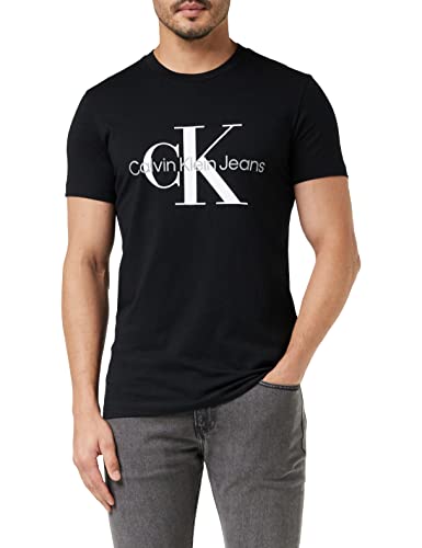 Calvin Klein Herren T-Shirt Kurzarm Core Monologo Slim Fit, Schwarz (Ck Black), XL im Sale