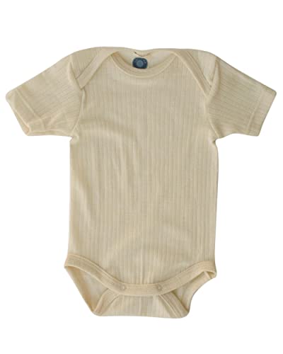 Cosilana Babybody Kurzarm 91052 BW/Wolle/Seide (Natur, 74-80) im Sale