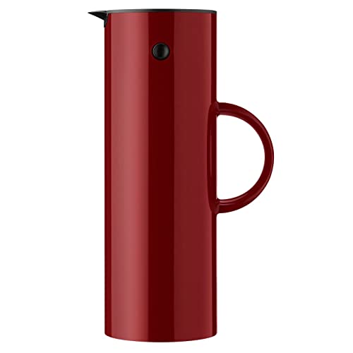 Stelton Isolierkanne EM77 - Doppelwandige Isolierkanne für heiße/kalte Getränke - Tee- & Kaffeekanne mit Glaseinsatz, Magnetverschluss, Schraubdeckel, Vintage-Design - 1 Liter, Stahl