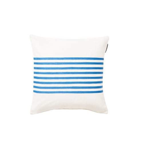 LEXINGTON Embroidery Striped Linen/Cotton Pillow Cover, Off White/Blue, 50x50