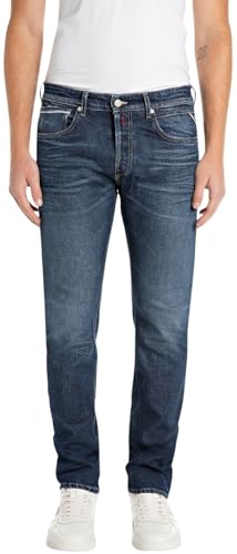 Replay Herren Jeans Grover Straight-Fit Original, Blau (Dark Blue 007), 31W / 32 im Sale