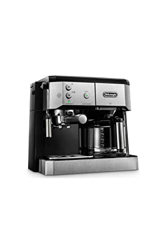 De'Longhi Kombikaffeemaschine BCO 421.S – Kaffeemaschine mit Espresso-Siebträger und Filterkaffee-Funktion inkl. Milchaufschäumdüse, Glaskanne & Wasserfilter-System, 1 l, Edelstahl/Schwarz, single im Sale