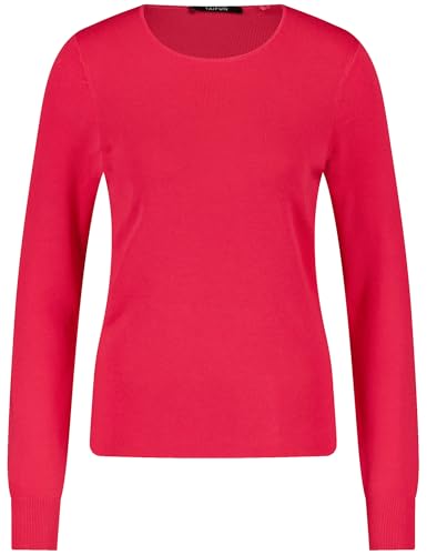 Taifun Damen Basic Pullover Langarm, Ärmelbündchen unifarben Cherry Red 42 im Sale