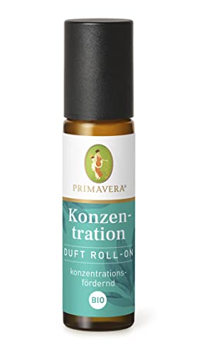 PRIMAVERA Duft Roll-On Konzentration bio 10 ml - Zitrone, Riesentanne und Salbei - Aromaöl, Duftöl, Aromatherapie für unterwegs - konzentrationsfördernd - vegan